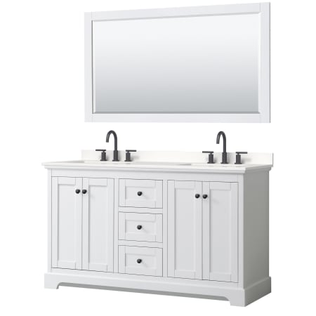 A large image of the Wyndham Collection WCV232360D-QTZ-US3M58 White / White Quartz Top / Matte Black Hardware