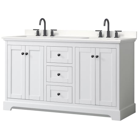 A large image of the Wyndham Collection WCV232360D-QTZ-US3MXX White / White Quartz Top / Matte Black Hardware