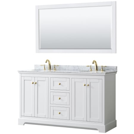 A large image of the Wyndham Collection WCV232360DCMUNOM58 White / White Carrara Marble Top / Brushed Gold Hardware