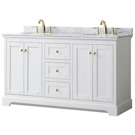 A large image of the Wyndham Collection WCV232360DCMUNOMXX White / White Carrara Marble Top / Brushed Gold Hardware