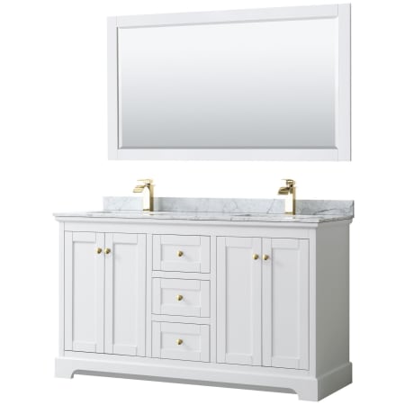 A large image of the Wyndham Collection WCV232360DCMUNSM58 White / White Carrara Marble Top / Brushed Gold Hardware