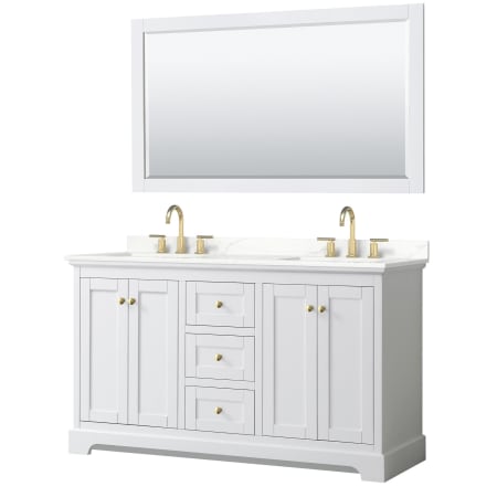 A large image of the Wyndham Collection WCV232360D-QTZ-US3M58 White / Giotto Quartz Top / Brushed Gold Hardware