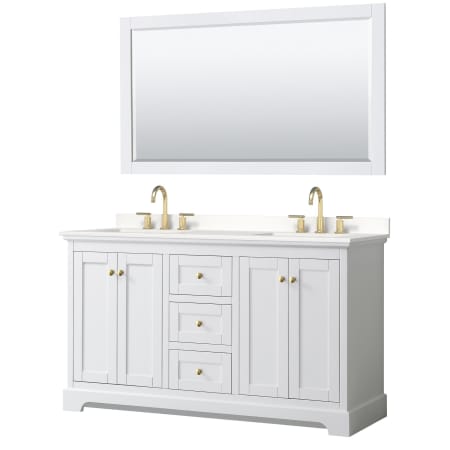 A large image of the Wyndham Collection WCV232360D-QTZ-US3M58 White / White Quartz Top / Brushed Gold Hardware