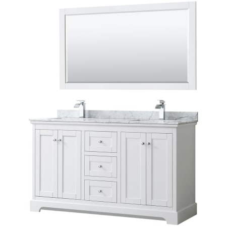 A large image of the Wyndham Collection WCV232360DCMUNSM58 White / White Carrara Marble Top / Polished Chrome Hardware