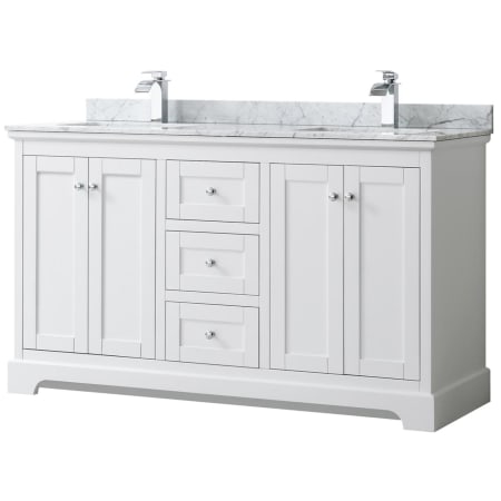 A large image of the Wyndham Collection WCV232360DCMUNSMXX White / White Carrara Marble Top / Polished Chrome Hardware