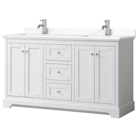 A large image of the Wyndham Collection WCV232360D-QTZ-UNSMXX White / Giotto Quartz Top / Polished Chrome Hardware