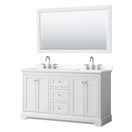 A large image of the Wyndham Collection WCV232360D-QTZ-US3M58 White / Giotto Quartz Top / Polished Chrome Hardware
