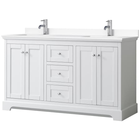 A large image of the Wyndham Collection WCV232360D-VCA-MXX White / White Cultured Marble Top / Polished Chrome Hardware