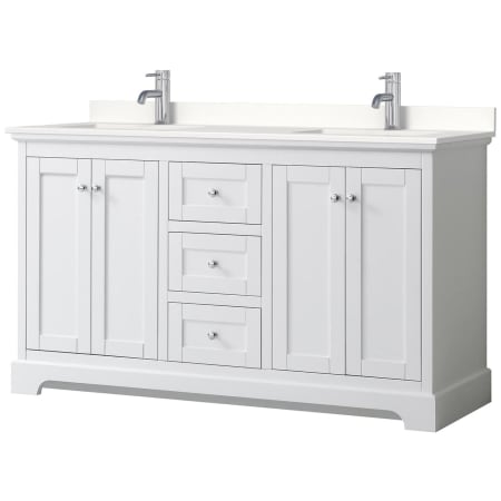 A large image of the Wyndham Collection WCV232360D-QTZ-UNSMXX White / White Quartz Top / Polished Chrome Hardware