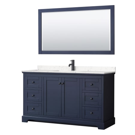 A large image of the Wyndham Collection WCV232360S-VCA-M58 Dark Blue / Carrara Cultured Marble Top / Matte Black Hardware
