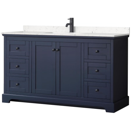 A large image of the Wyndham Collection WCV232360S-VCA-MXX Dark Blue / Carrara Cultured Marble Top / Matte Black Hardware