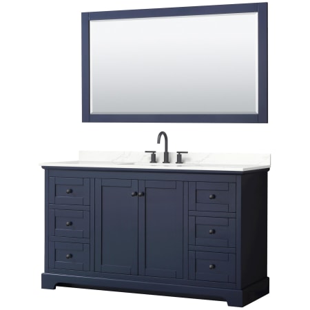 A large image of the Wyndham Collection WCV232360S-QTZ-US3M58 Dark Blue / Giotto Quartz Top / Matte Black Hardware