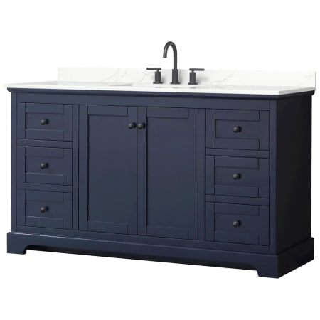 A large image of the Wyndham Collection WCV232360S-QTZ-US3MXX Dark Blue / Giotto Quartz Top / Matte Black Hardware