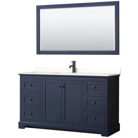 A large image of the Wyndham Collection WCV232360S-QTZ-UNSM58 Dark Blue / White Quartz Top / Matte Black Hardware