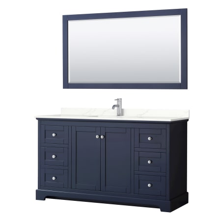 A large image of the Wyndham Collection WCV232360S-QTZ-UNSM58 Dark Blue / Giotto Quartz Top / Polished Chrome Hardware