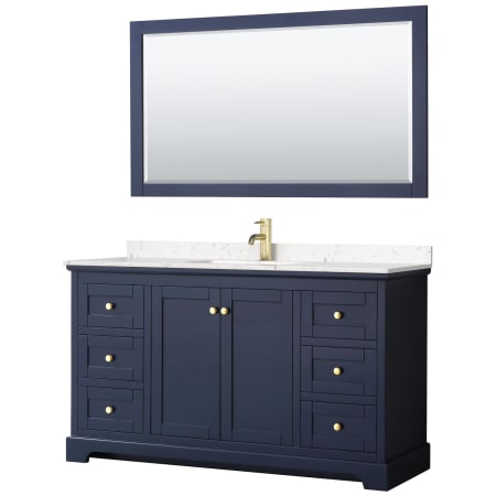 A large image of the Wyndham Collection WCV232360S-VCA-M58 Dark Blue / Carrara Cultured Marble Top / Brushed Gold Hardware