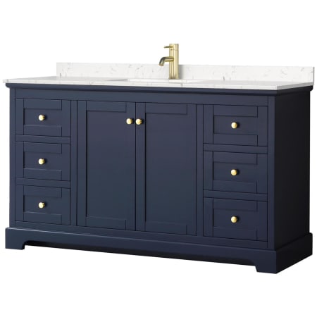 A large image of the Wyndham Collection WCV232360S-VCA-MXX Dark Blue / Carrara Cultured Marble Top / Brushed Gold Hardware