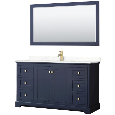 A large image of the Wyndham Collection WCV232360S-QTZ-UNSM58 Dark Blue / Giotto Quartz Top / Brushed Gold Hardware