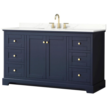 A large image of the Wyndham Collection WCV232360S-QTZ-US3MXX Dark Blue / Giotto Quartz Top / Brushed Gold Hardware