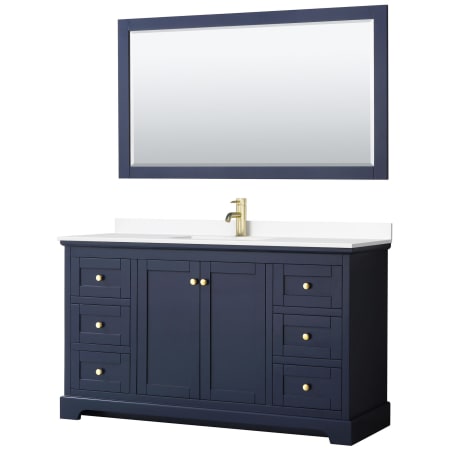 A large image of the Wyndham Collection WCV232360S-VCA-M58 Dark Blue / White Cultured Marble Top / Brushed Gold Hardware