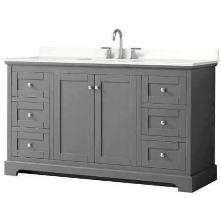 A large image of the Wyndham Collection WCV232360S-QTZ-US3MXX Dark Gray / White Quartz Top / Polished Chrome Hardware