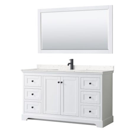 A large image of the Wyndham Collection WCV232360S-VCA-M58 White / Carrara Cultured Marble Top / Matte Black Hardware