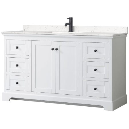 A large image of the Wyndham Collection WCV232360S-VCA-MXX White / Carrara Cultured Marble Top / Matte Black Hardware