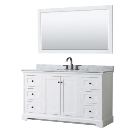 A large image of the Wyndham Collection WCV232360SCMUNOM58 White / White Carrara Marble Top / Matte Black Hardware