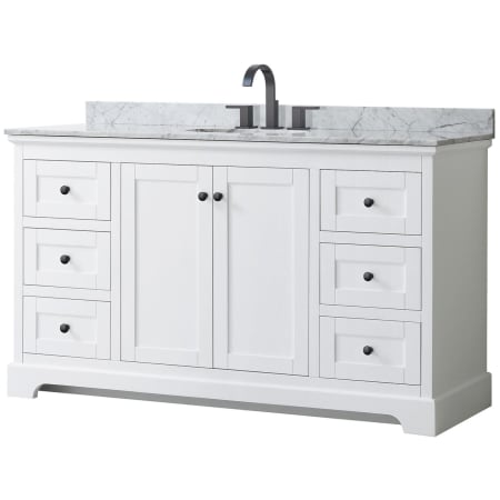 A large image of the Wyndham Collection WCV232360SCMUNOMXX White / White Carrara Marble Top / Matte Black Hardware