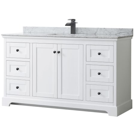 A large image of the Wyndham Collection WCV232360SCMUNSMXX White / White Carrara Marble Top / Matte Black Hardware