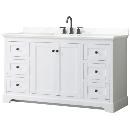 A large image of the Wyndham Collection WCV232360S-QTZ-US3MXX White / Giotto Quartz Top / Matte Black Hardware