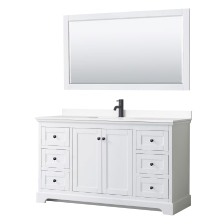 A large image of the Wyndham Collection WCV232360S-VCA-M58 White / White Cultured Marble Top / Matte Black Hardware