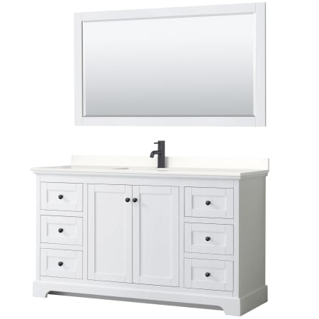 A large image of the Wyndham Collection WCV232360S-QTZ-UNSM58 White / White Quartz Top / Matte Black Hardware