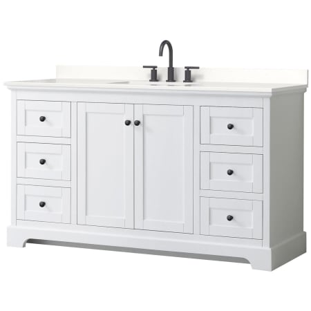 A large image of the Wyndham Collection WCV232360S-QTZ-US3MXX White / White Quartz Top / Matte Black Hardware