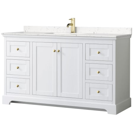 A large image of the Wyndham Collection WCV232360S-VCA-MXX White / Carrara Cultured Marble Top / Brushed Gold Hardware
