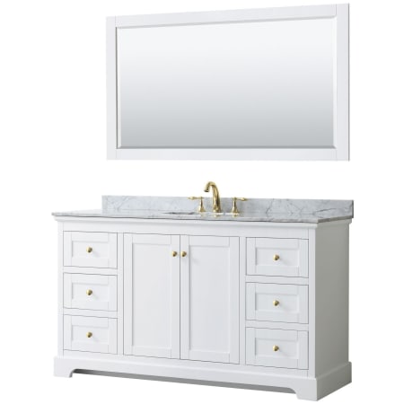 A large image of the Wyndham Collection WCV232360SCMUNOM58 White / White Carrara Marble Top / Brushed Gold Hardware