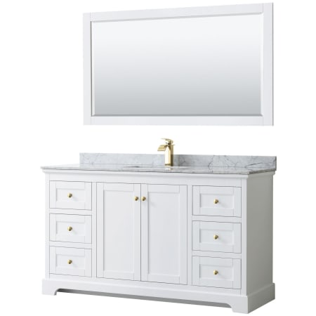 A large image of the Wyndham Collection WCV232360SCMUNSM58 White / White Carrara Marble Top / Brushed Gold Hardware