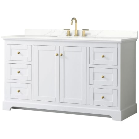 A large image of the Wyndham Collection WCV232360S-QTZ-US3MXX White / Giotto Quartz Top / Brushed Gold Hardware