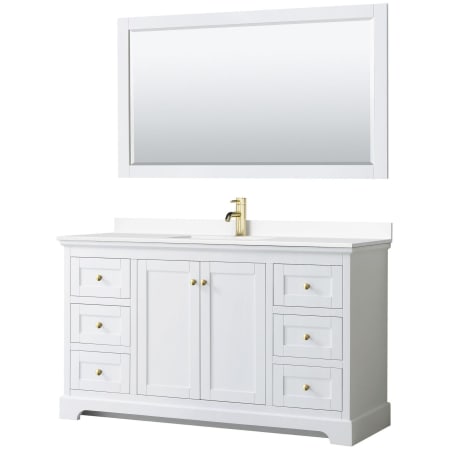 A large image of the Wyndham Collection WCV232360S-VCA-M58 White / White Cultured Marble Top / Brushed Gold Hardware