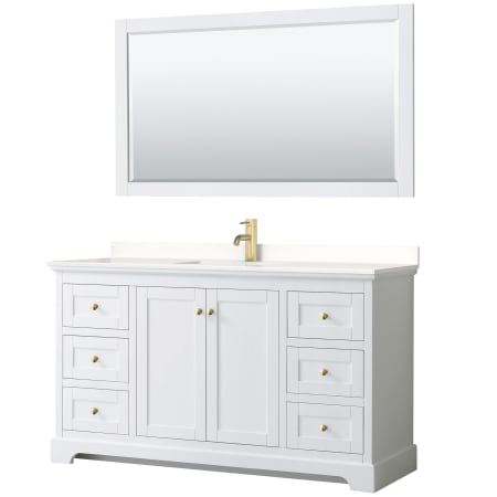 A large image of the Wyndham Collection WCV232360S-QTZ-UNSM58 White / White Quartz Top / Brushed Gold Hardware