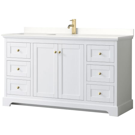 A large image of the Wyndham Collection WCV232360S-QTZ-UNSMXX White / White Quartz Top / Brushed Gold Hardware