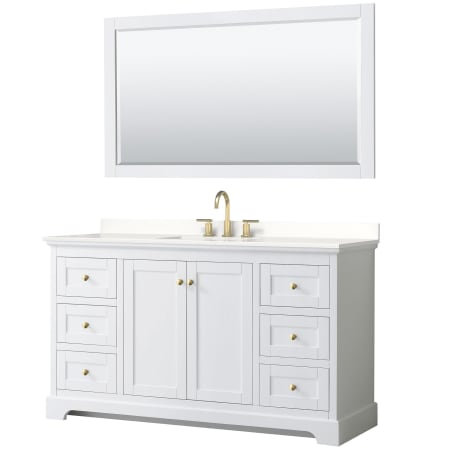 A large image of the Wyndham Collection WCV232360S-QTZ-US3M58 White / White Quartz Top / Brushed Gold Hardware