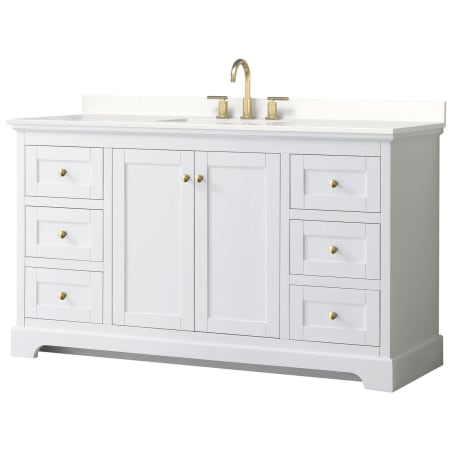 A large image of the Wyndham Collection WCV232360S-QTZ-US3MXX White / White Quartz Top / Brushed Gold Hardware