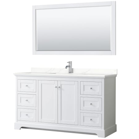 A large image of the Wyndham Collection WCV232360S-QTZ-UNSM58 White / Giotto Quartz Top / Polished Chrome Hardware