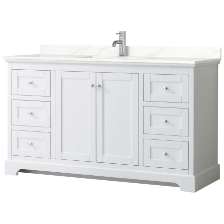 A large image of the Wyndham Collection WCV232360S-QTZ-UNSMXX White / Giotto Quartz Top / Polished Chrome Hardware