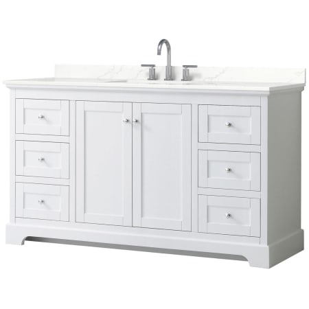 A large image of the Wyndham Collection WCV232360S-QTZ-US3MXX White / Giotto Quartz Top / Polished Chrome Hardware