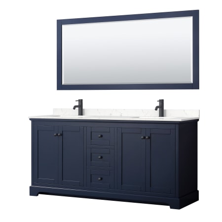 A large image of the Wyndham Collection WCV232372D-VCA-M70 Dark Blue / Carrara Cultured Marble Top / Matte Black Hardware