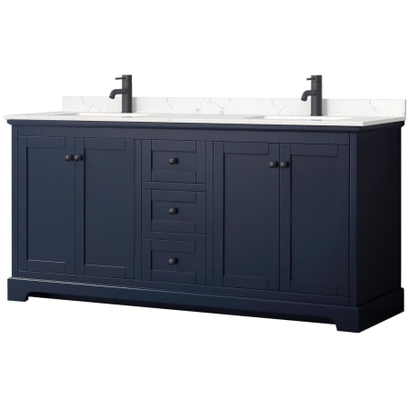 A large image of the Wyndham Collection WCV232372D-VCA-MXX Dark Blue / Carrara Cultured Marble Top / Matte Black Hardware