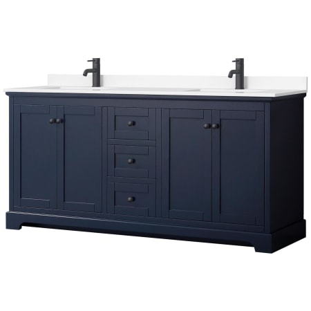 A large image of the Wyndham Collection WCV232372D-VCA-MXX Dark Blue / White Cultured Marble Top / Matte Black Hardware