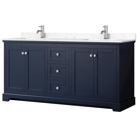 A large image of the Wyndham Collection WCV232372D-VCA-MXX Dark Blue / Carrara Cultured Marble Top / Polished Chrome Hardware